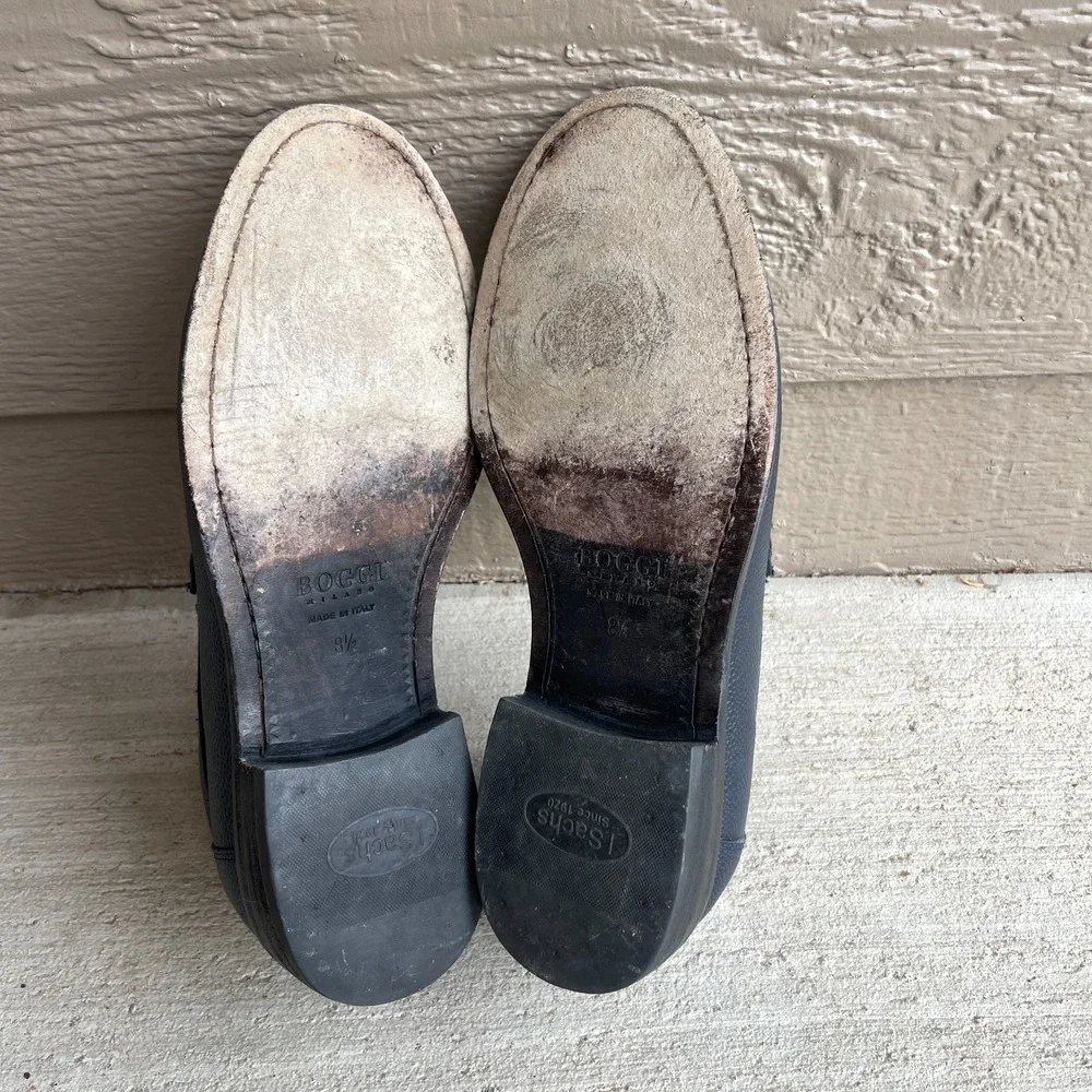 Boggi Milano Men's Size 8.5 Loafers Derby Navy Blue Pebbled Leather Shoes Italy